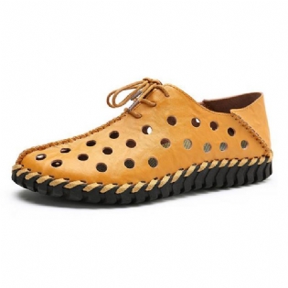 Mænd Casual Håndsyning Hule Outs Ægte Læder Oxfords