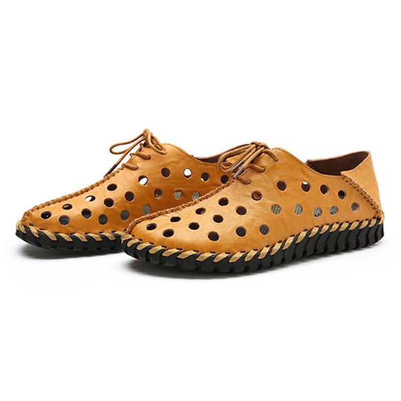 Mænd Casual Håndsyning Hule Outs Ægte Læder Oxfords