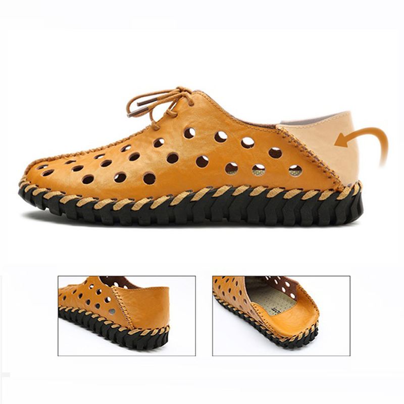 Mænd Casual Håndsyning Hule Outs Ægte Læder Oxfords