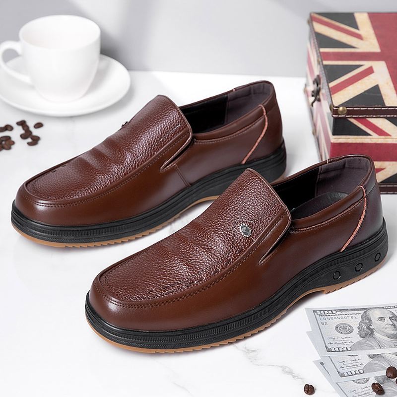 Mænd Koskind Skridsikker Blød Sål Åndbar Slip-on Business Dress Sko