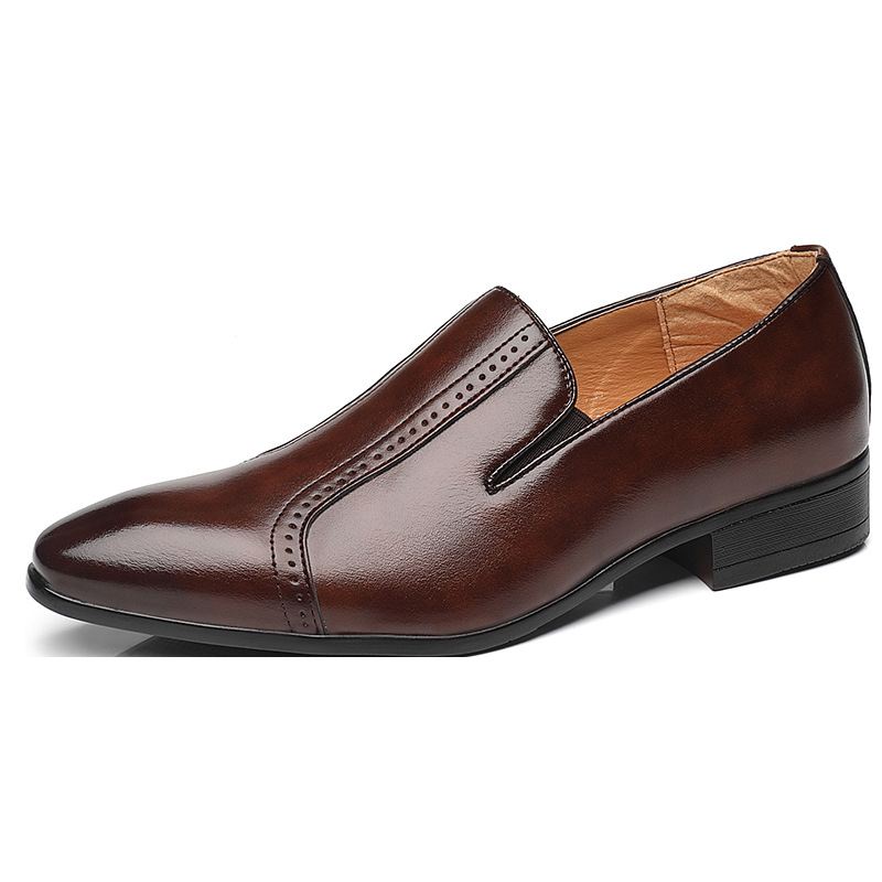 Mænd Læder Åndbar Blød Sål Med Spids Tå Slip On Casual Dress Sko
