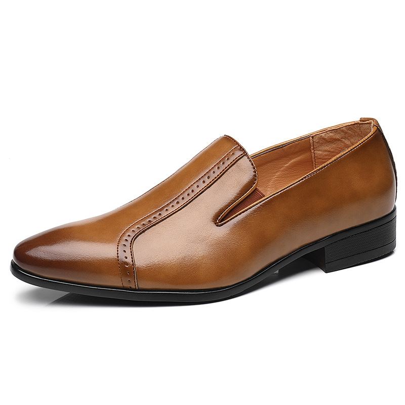 Mænd Læder Åndbar Blød Sål Med Spids Tå Slip On Casual Dress Sko