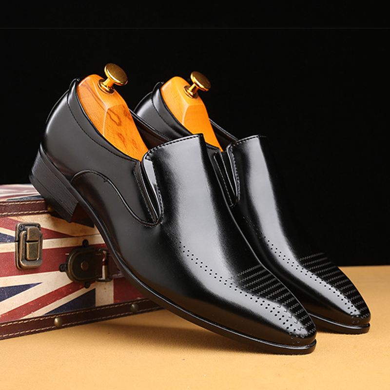 Mænd Læder Åndbar Blød Sål Slip On Brief England Style Casual Dress Sko