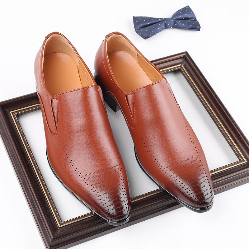 Mænd Læder Åndbar Blød Sål Slip On Brief England Style Casual Dress Sko
