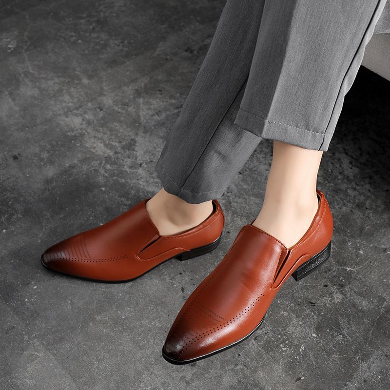 Mænd Læder Åndbar Blød Sål Slip On Brief England Style Casual Dress Sko
