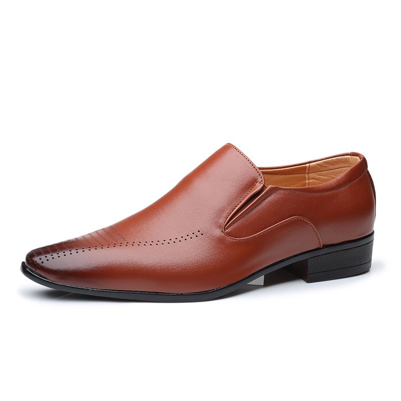 Mænd Læder Åndbar Blød Sål Slip On Brief England Style Casual Dress Sko