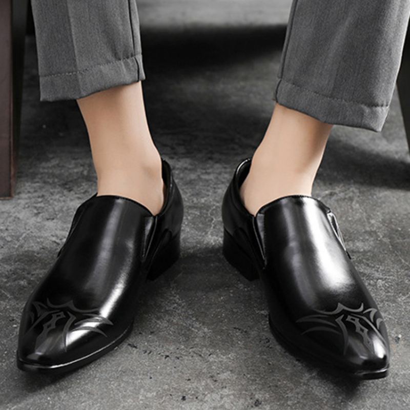 Mænd Læder Åndbar Spids Tå Blød Sål Slip On Business Casual Dress Sko
