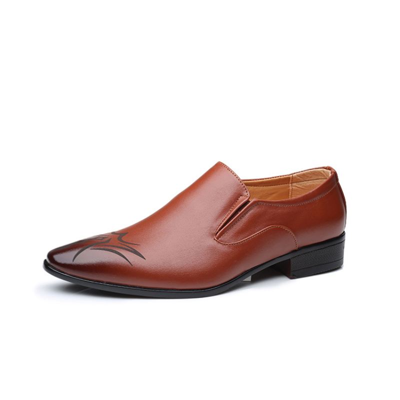 Mænd Læder Åndbar Spids Tå Blød Sål Slip On Business Casual Dress Sko