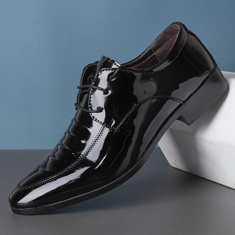 Mænd Læder Åndbar Spids Tå Blød Sål Snøresko Business Casual Dress Sko