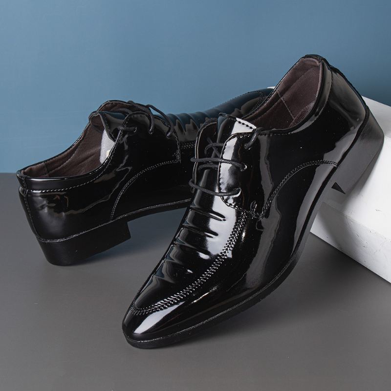 Mænd Læder Åndbar Spids Tå Blød Sål Snøresko Business Casual Dress Sko