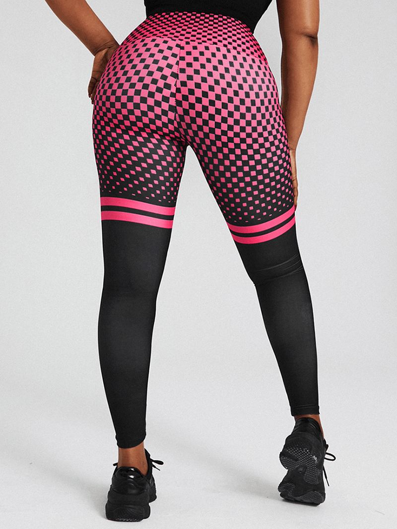 Berømte Stribet Med Tryk Elastiske Højtalje Sport Yoga Leggings