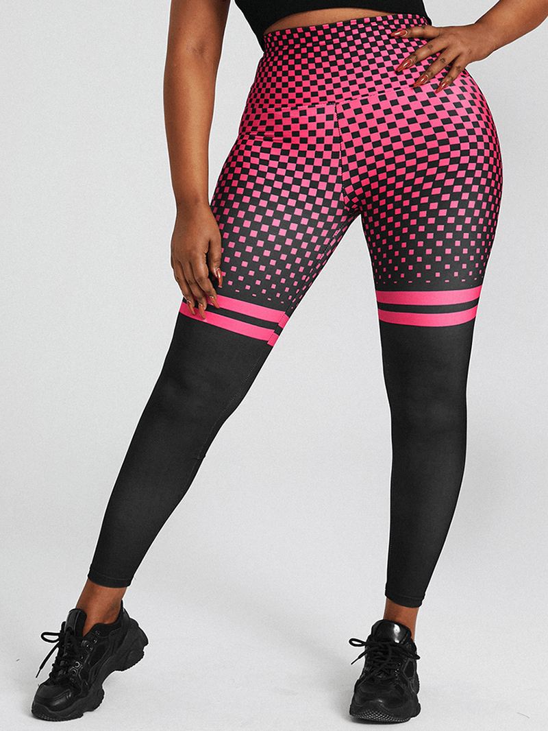 Berømte Stribet Med Tryk Elastiske Højtalje Sport Yoga Leggings