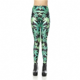 Grønne Blade 3d Digital Printede Leggings Til Kvinder