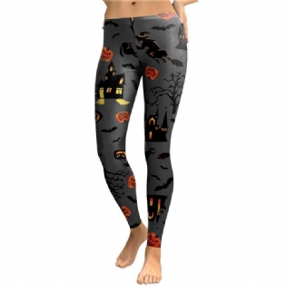 Haunt The House Leggings Kvinder Witch Pumpk Lanterne Elastik Legg Spandex Digital Printed Workout Bukser