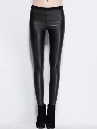 Kvinder Ensfarvet Læder Bodycon Base Lange Casual Leggings