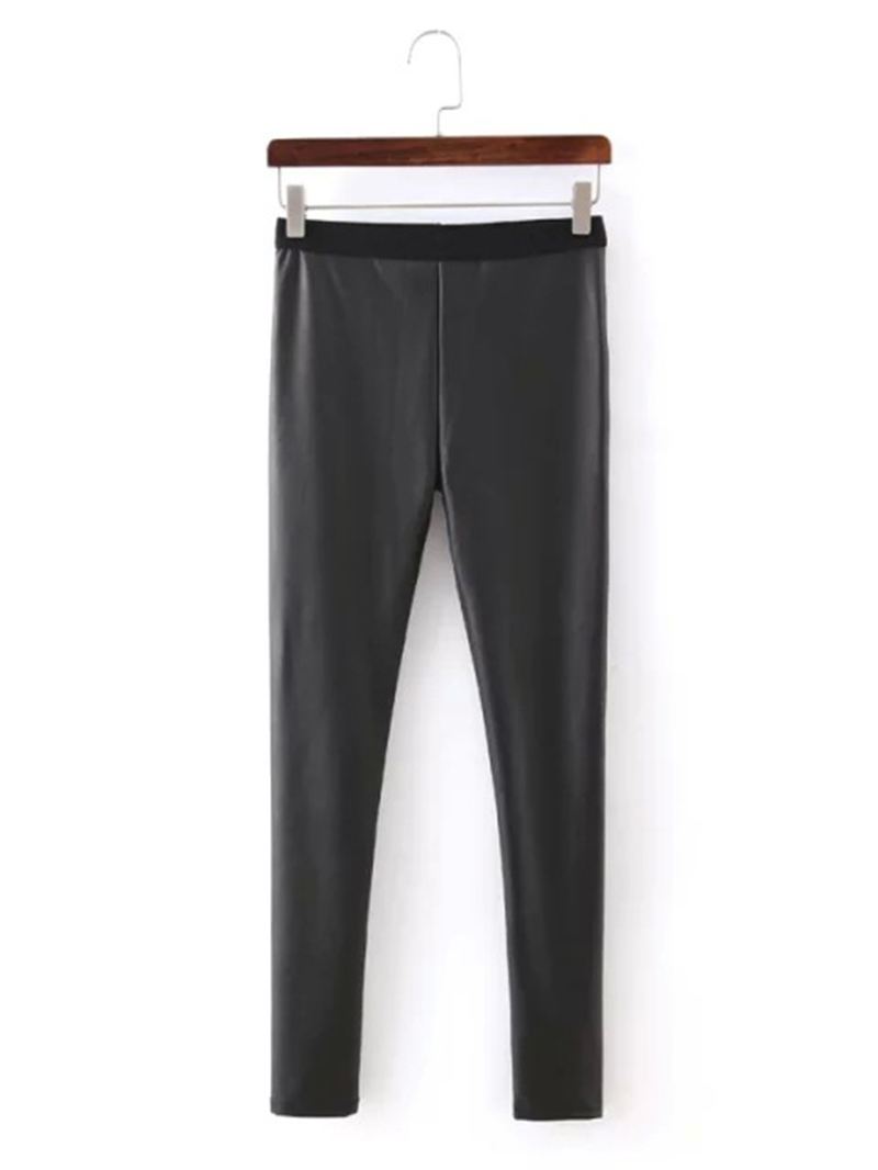 Kvinder Ensfarvet Læder Bodycon Base Lange Casual Leggings
