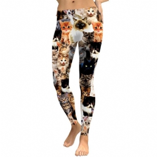 Kvinder Leggings Dejlig Kat Holografisk Digital Med Tryk Fitness Legging Højtalje Træningsbukser Casual Street Leggings