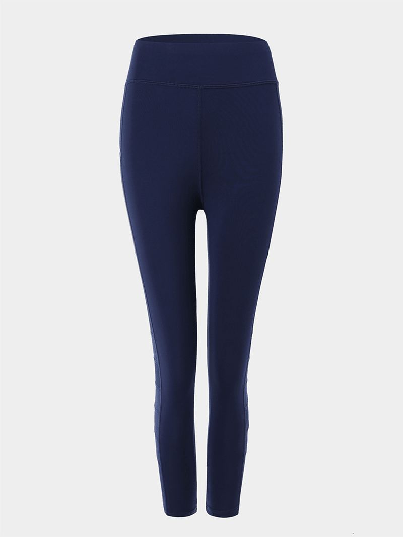 Kvinder Mesh Patchwork Bodycon Cropped Yoga Sport Leggings Med Lommer