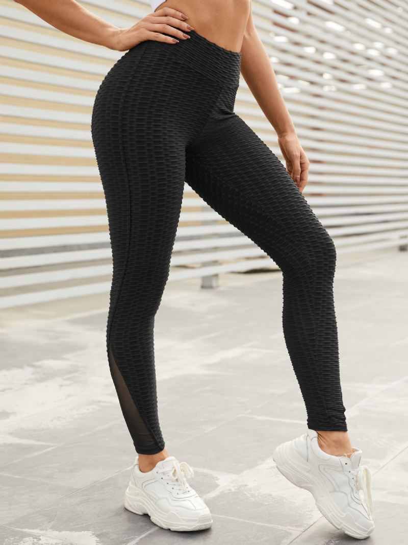 Kvinder Sport Ensfarvet Mesh Patchwork Højtaljet Stretch Yoga Leggings