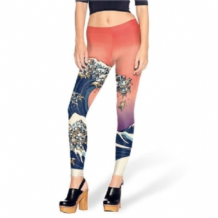 Mode Summer Creative Leg Printed Dame Legg The Great Wave Of Pug Leggings Sexede Kvindebukser