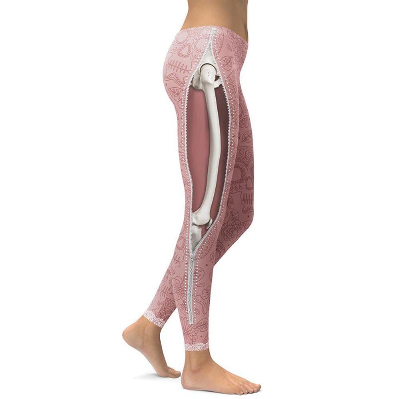 New Style Leggings Kvinder Cool Muskel Ben Legging Lynlås 3d Udskrivning Legg Bukser Højtalje Elasticitet Legins