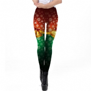 Snowflake Leggings Kvinder Plus Size Legg Christmas Bell Bowknot Festival Fitness Legging