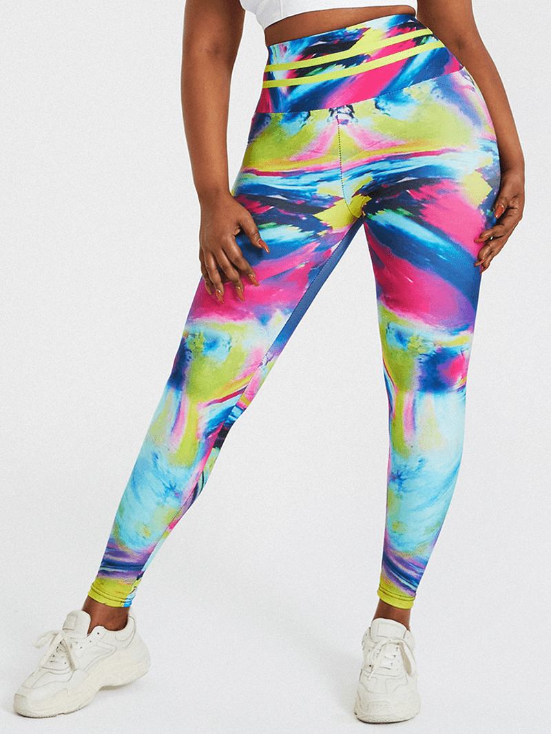 Tie Dye Med Tryk Højtalje Bodycon Kvinder Sport Yoga Leggings