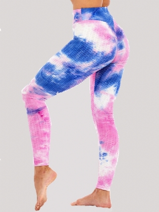 Tie-dye Random Med Tryk Højtalje Slank Sport Yoga Casual Leggings Til Kvinder