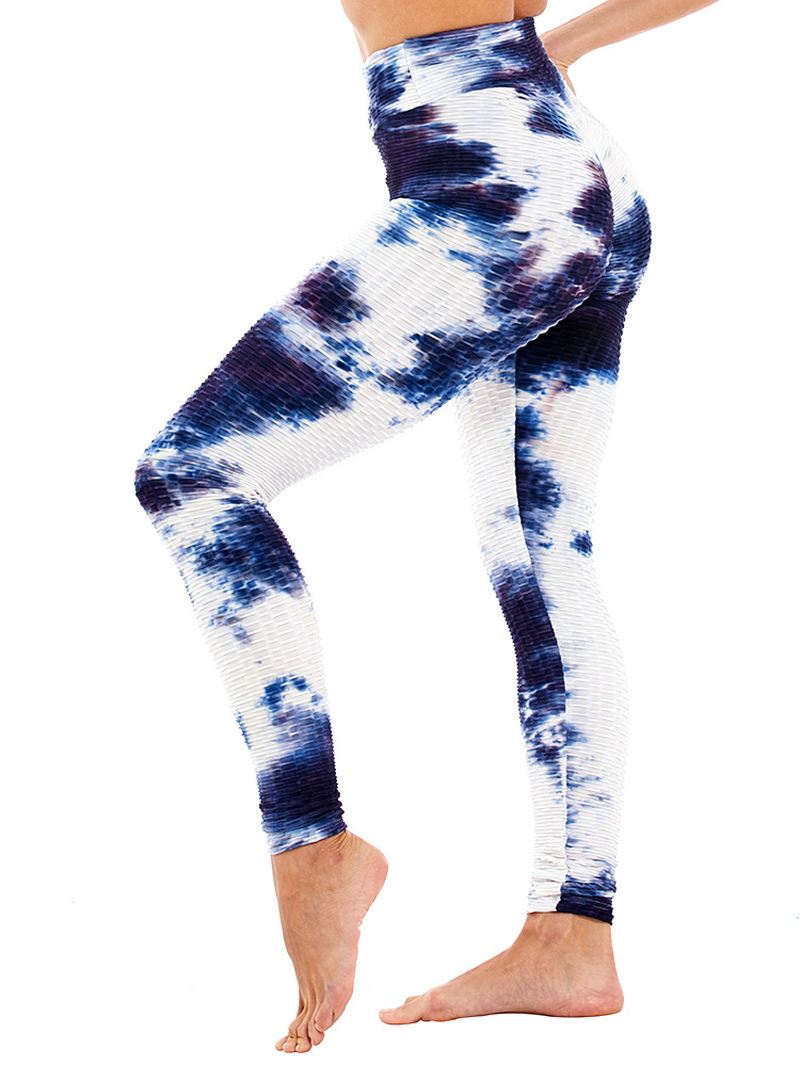 Tie-dye Random Med Tryk Højtalje Slank Sport Yoga Casual Leggings Til Kvinder