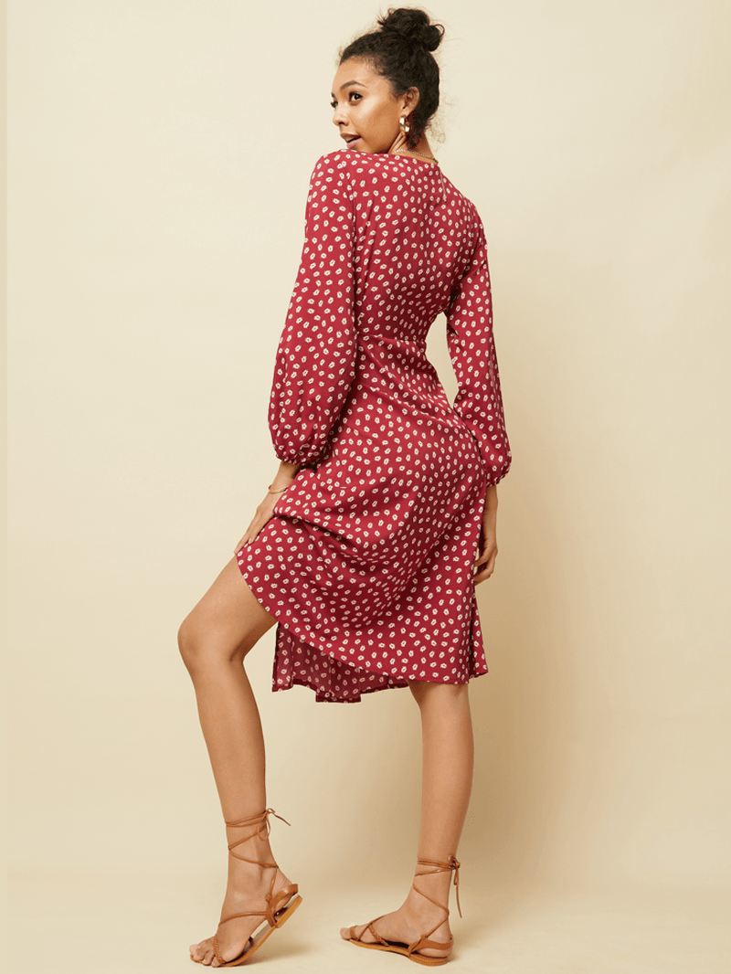 Chiffon Polka Dot Med Tryk Split Langærmet Causal Kjole