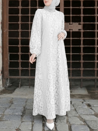 Kvinder 100% Bomuld Abaya Kaftan Lace Patchwork Afslappet Brudekjole