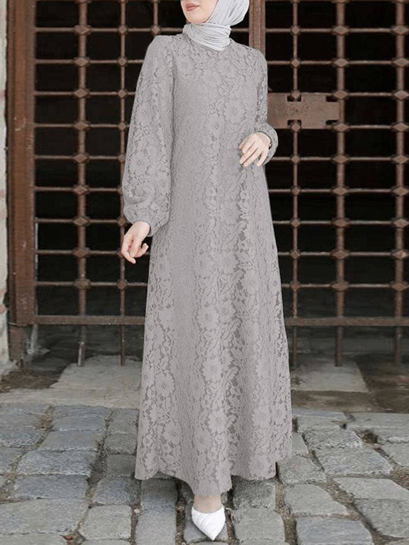 Kvinder 100% Bomuld Abaya Kaftan Lace Patchwork Afslappet Brudekjole
