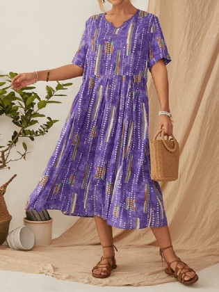 Kvinder Bohemia Vintage Med Tryk Kortærmet Pocket Casual Kjole