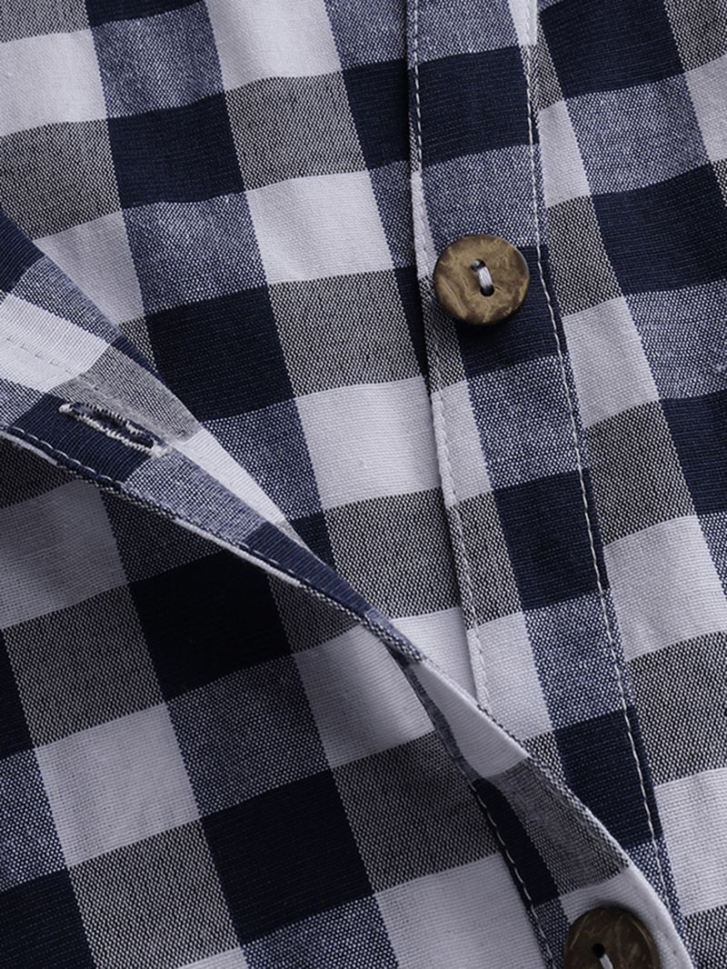 Kvinder Casual Løs Plaid Langærmet Knap Lommer Kjole