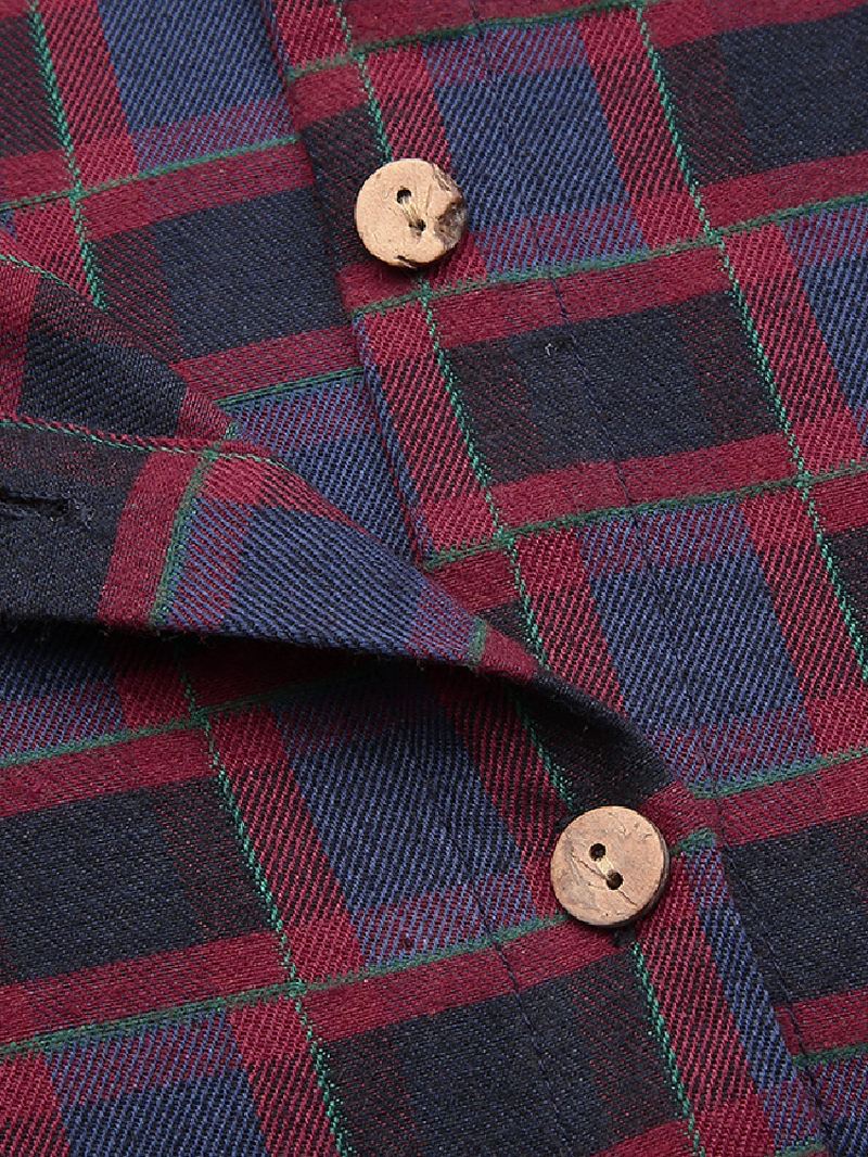Kvinder Mandarin Krave Plaid Med Tryk Kaftan Langærmet Skjortekjole