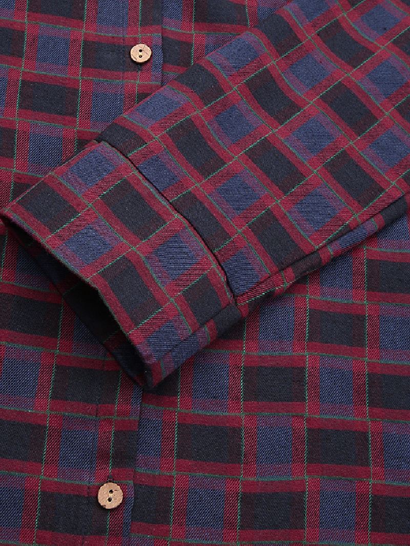 Kvinder Mandarin Krave Plaid Med Tryk Kaftan Langærmet Skjortekjole