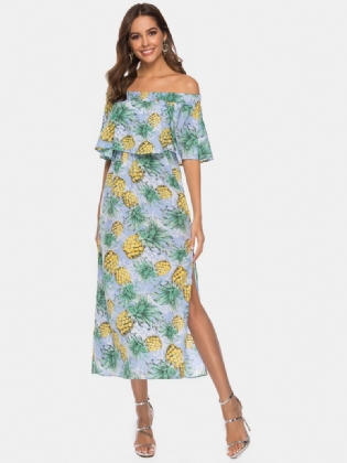 Kvinder Off Shoulder Blomsterprint Split Causal Midi-kjole