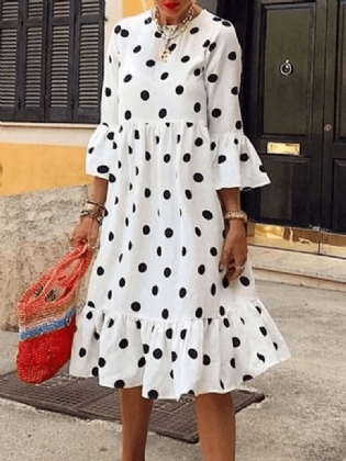 Kvinder Polka Dot Med Tryk Plisseret Casual Dress