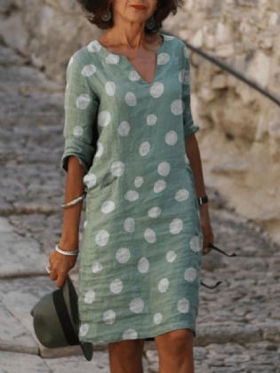 Kvinder Polka Dot Notched Neckline Casual Skjortekjoler