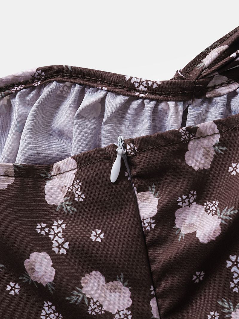 Kvinder Retro Blomsterprint Split Strappy Cami Casual Midi-kjoler