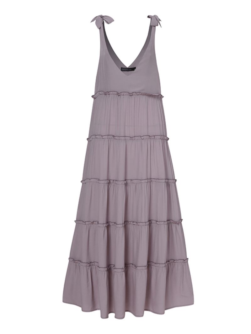 Kvinder Solid Fritid Bowknot Ærmeløs V-hals Lagdelt Elegant Travel Midi Kjole