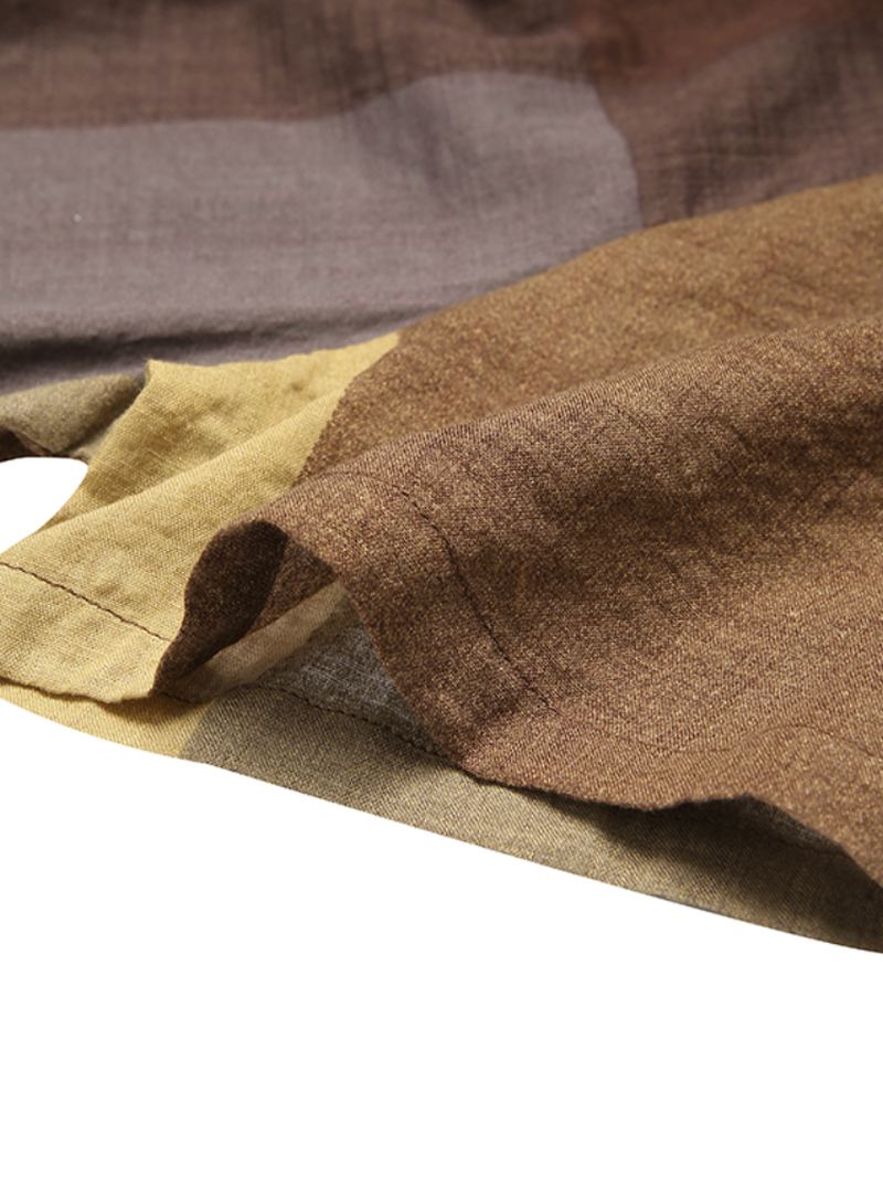 Kvinder Vintage Plaid Med Tryk Knap Foran O-hals Kortærmet Løs Afslappet Skjortekjole Med Lomme