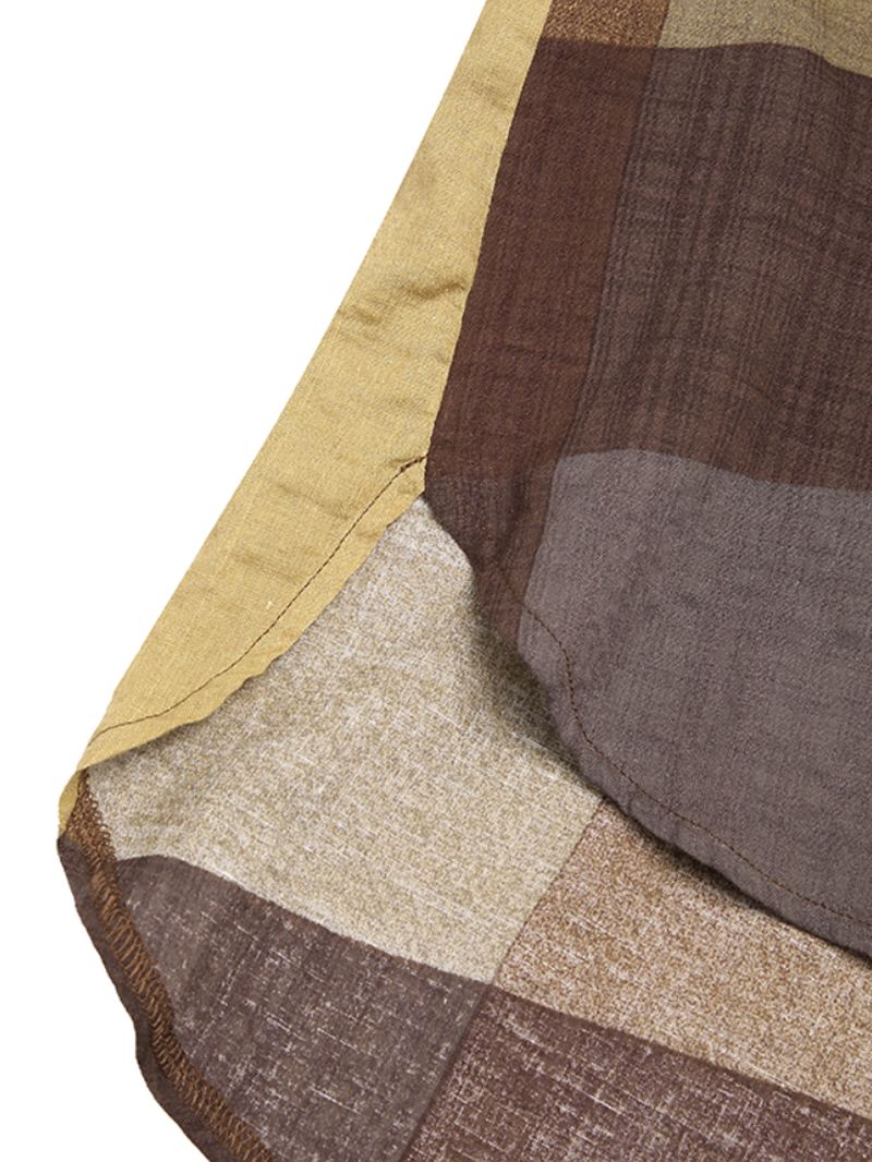 Kvinder Vintage Plaid Med Tryk Knap Foran O-hals Kortærmet Løs Afslappet Skjortekjole Med Lomme