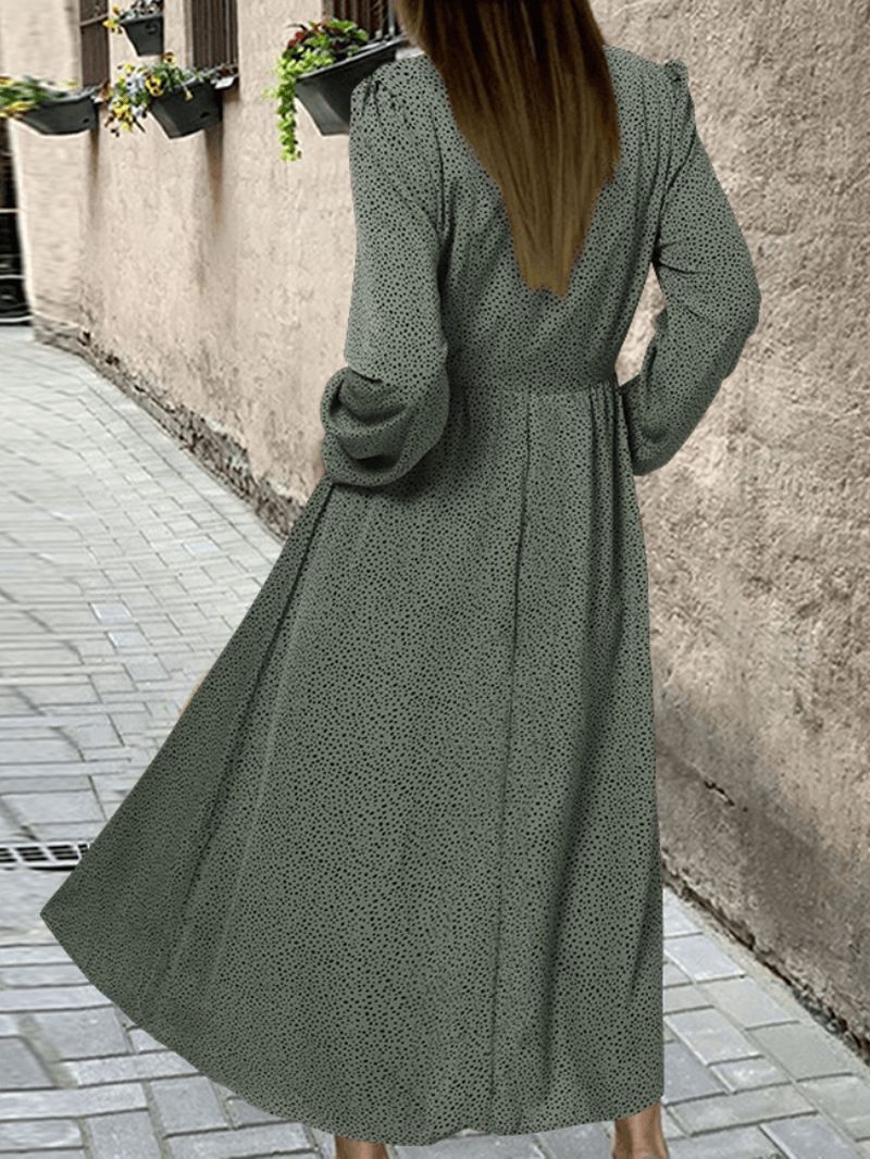 Kvinder Vintage Polka Dot Med Tryk Knotted Big Swing Casual Langærmet Kjole