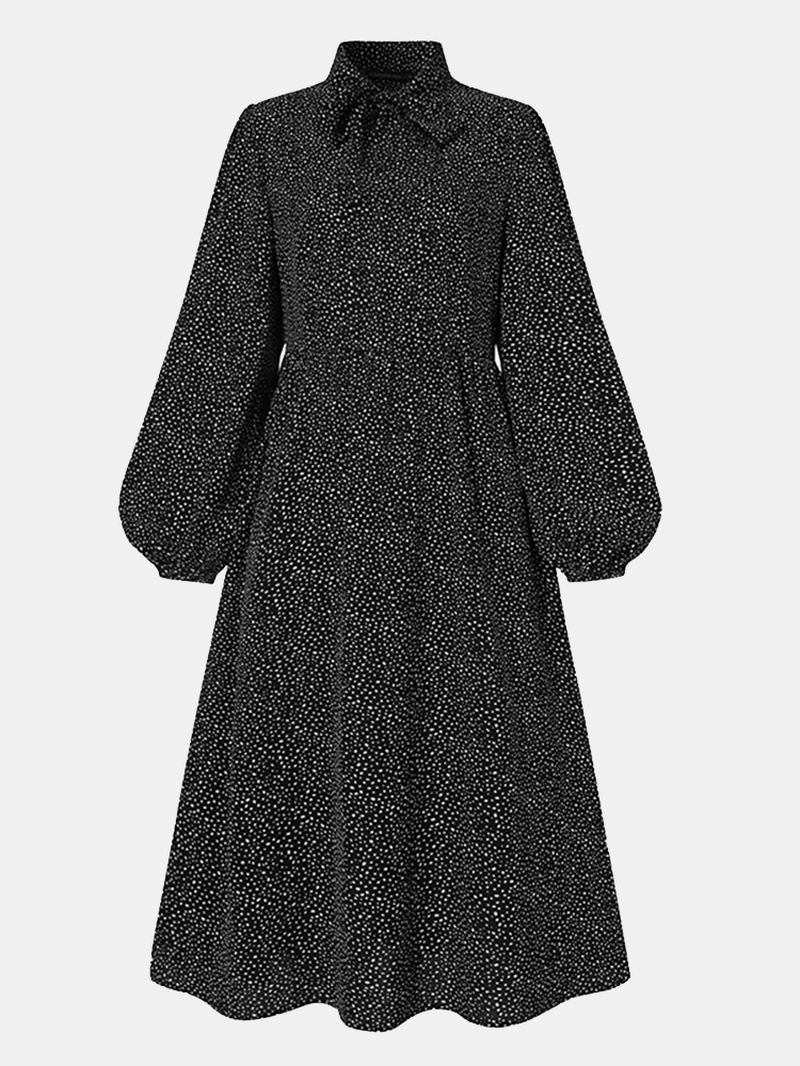 Kvinder Vintage Polka Dot Med Tryk Knotted Big Swing Casual Langærmet Kjole