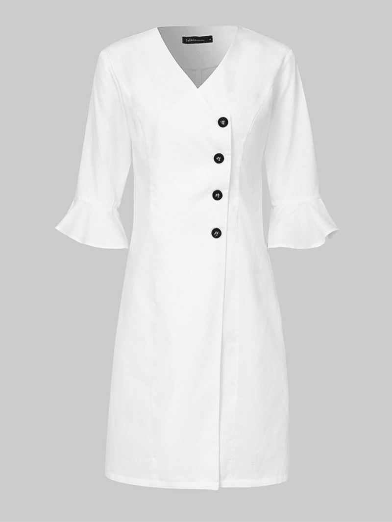 V-hals Skrå Stolpedesign Bell Sleeve Casual Kjole
