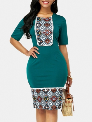 Vintage Etnisk Stil Patchwork Slim Bodycon Kjole