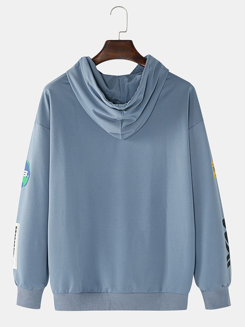 Bomuld Herre Design Grafisk Letter Med Tryk Drop Shoulder Casual Hættetrøjer Med Snoretræk