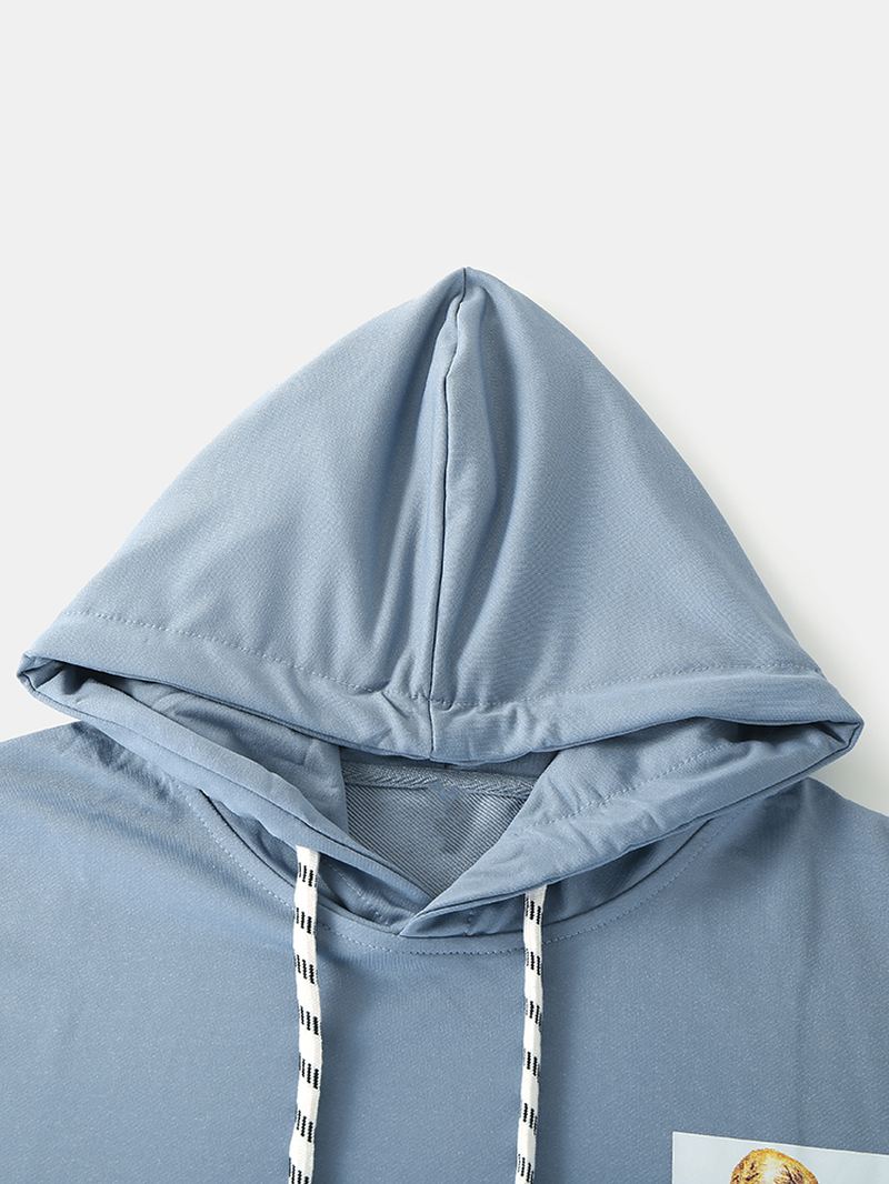 Bomuld Herre Design Grafisk Letter Med Tryk Drop Shoulder Casual Hættetrøjer Med Snoretræk