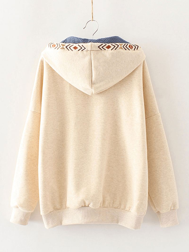 Broderede Patchwork Kvaster Langærmede Hættetrøjer Sweatshirt